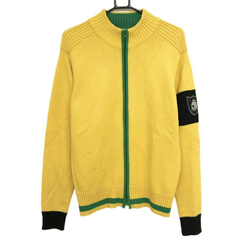 ビバハート ニットジャケット イエロー×グリーン 袖スカル刺しゅう アクリル混 メンズ 50(L) ゴルフウェア VIVA HEART