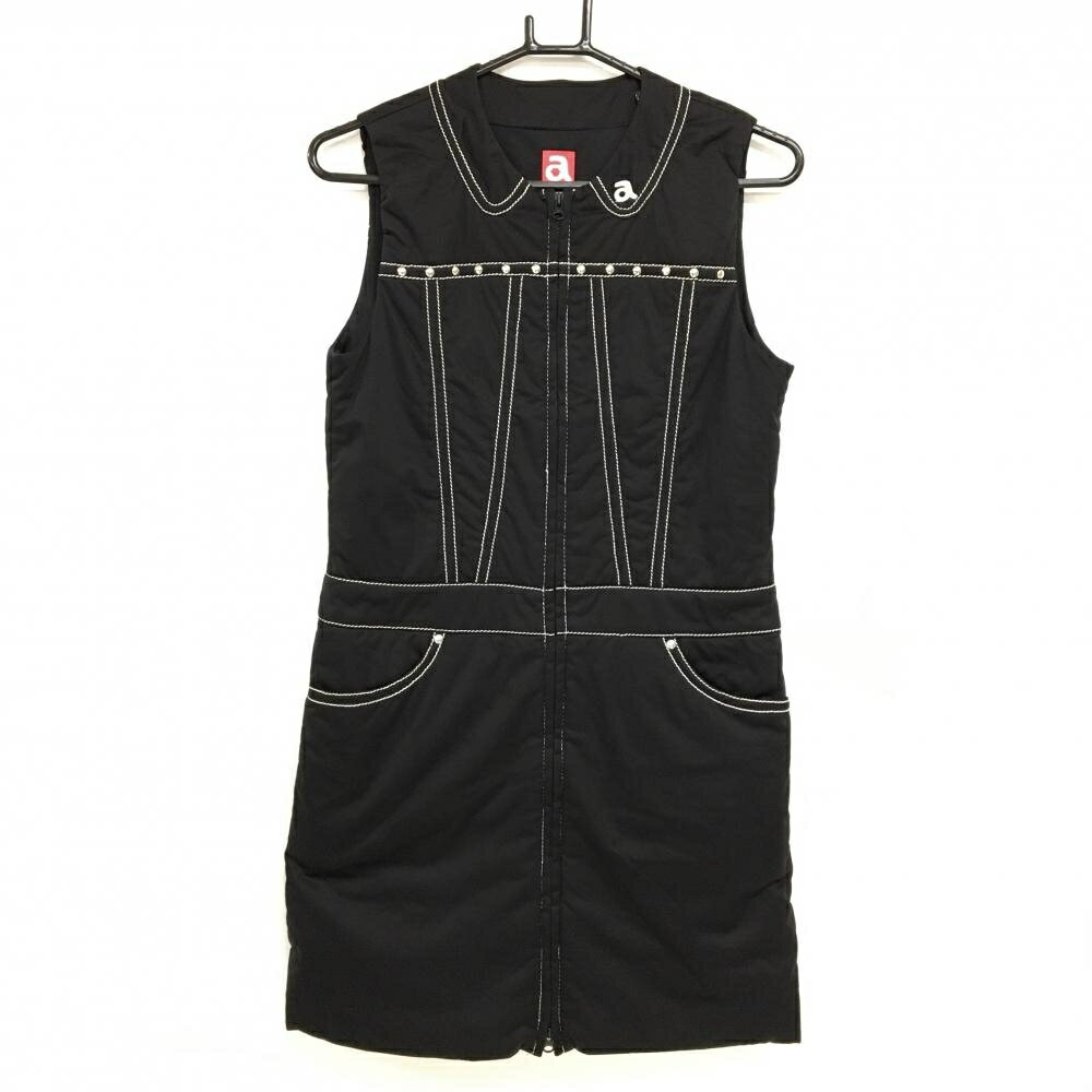 【美品】アルチビオ 中綿ノースリーブワンピース 黒×白 ステッチ スタッズ レディース 36(S) ゴルフウ..