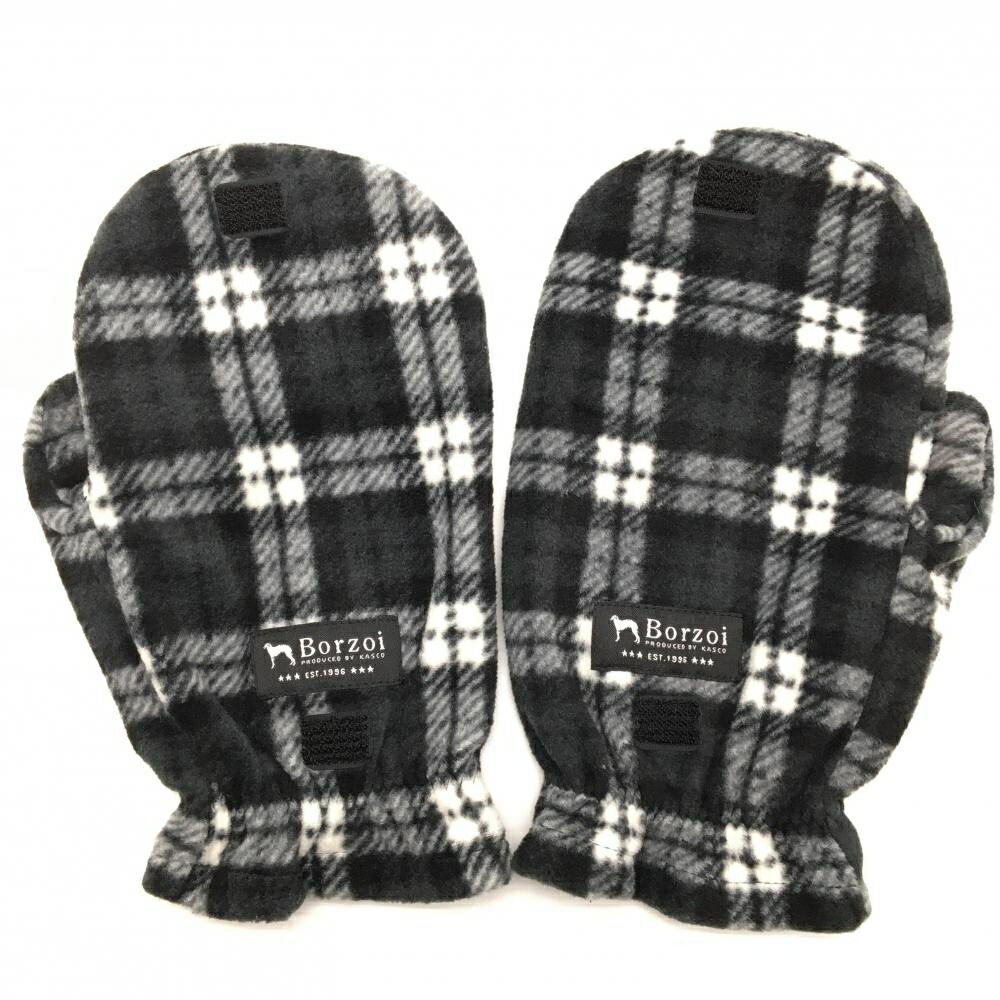 【超美品】キャスコ 手袋 黒×白 チェック フリース メンズ F(22-25cm) ゴルフウェア KASCO