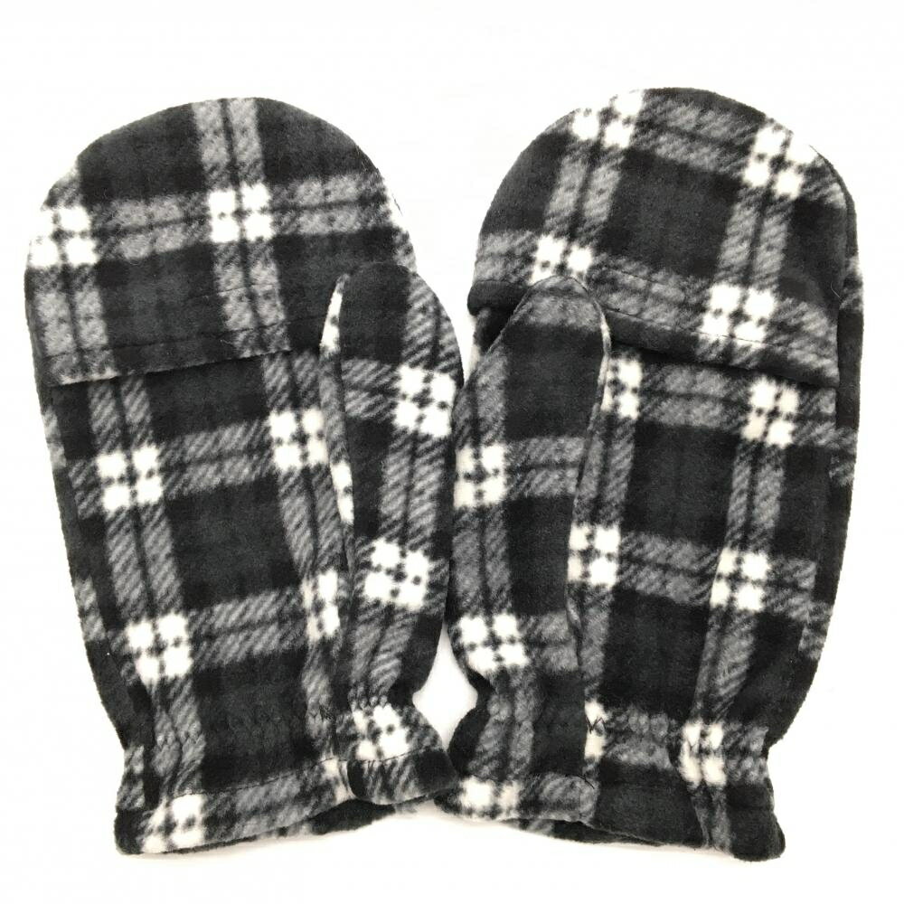 【超美品】キャスコ 手袋 黒×白 チェック フリース メンズ F(22-25cm) ゴルフウェア KASCO