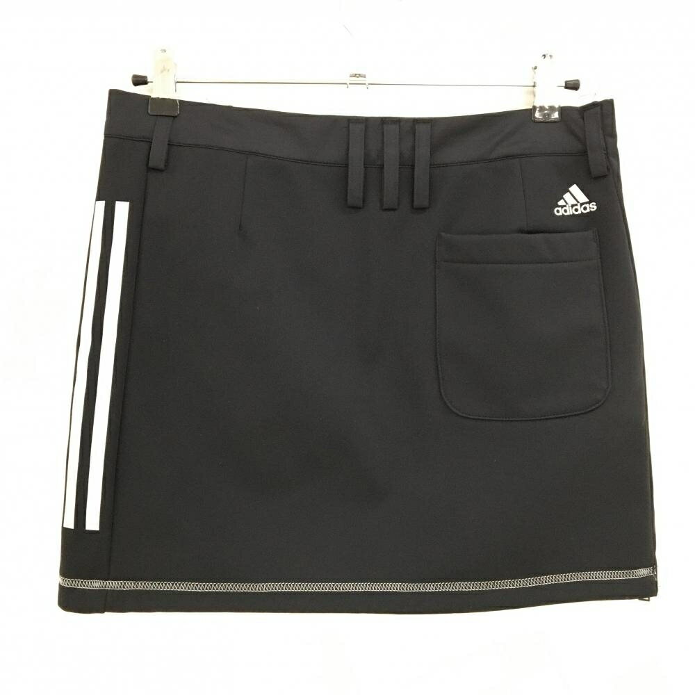 【超美品】アディダス リバーシブルスカート 黒×シルバー サイドジップ 3ライン レディース ゴルフウェア adidas