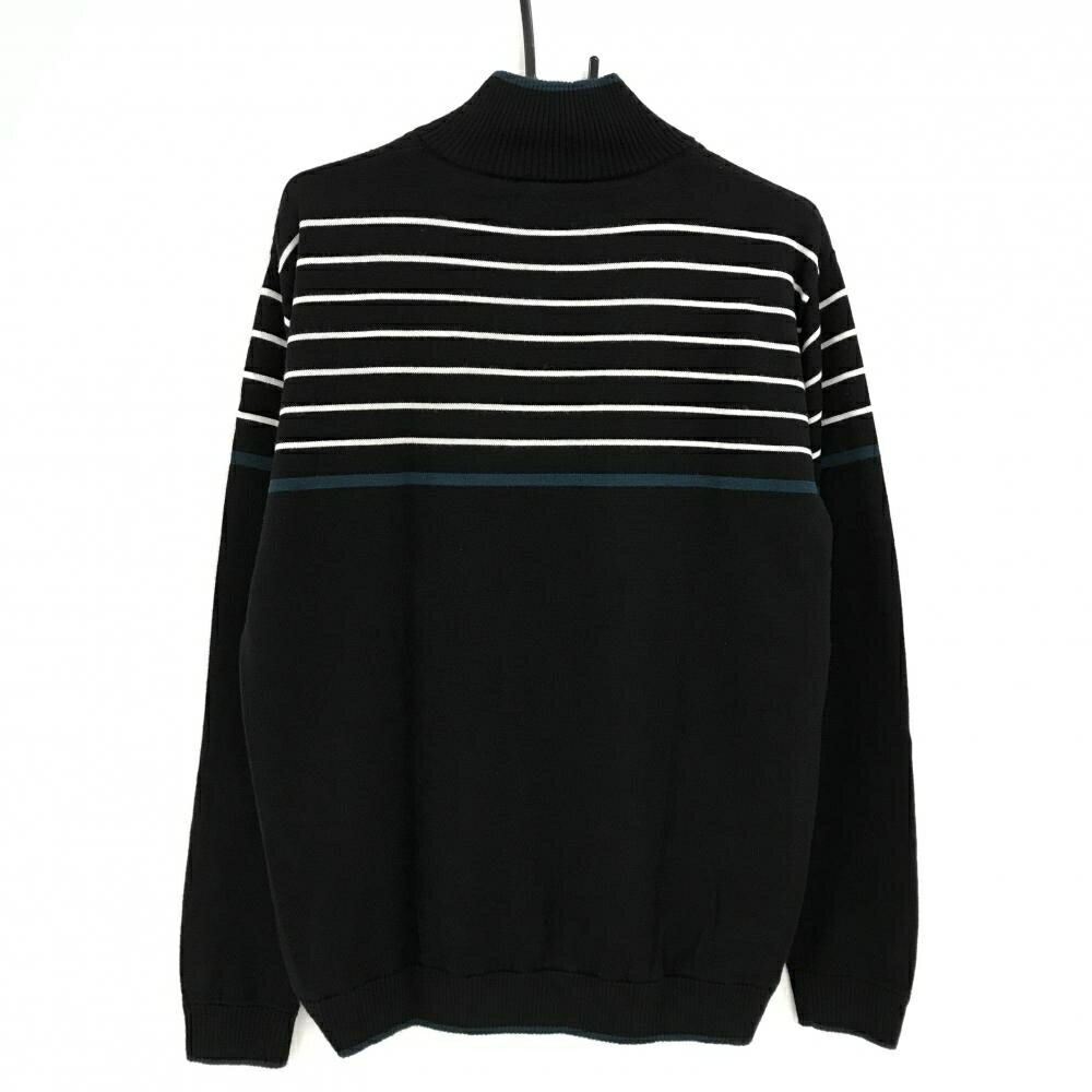 【超美品】クランク セーター 黒×白 胸元ボーダー ウール混 裏地付 ハーフジップ メンズ O(XL) ゴルフウェア CLUNK