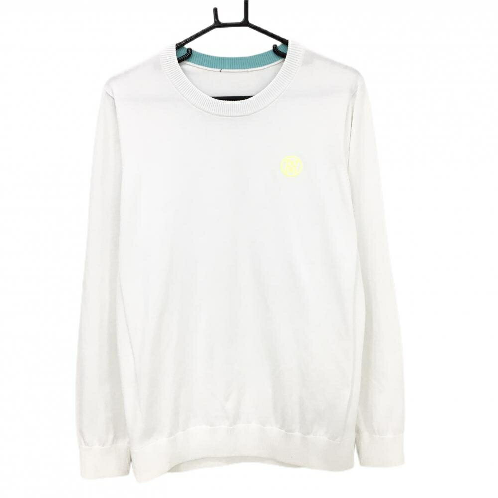 【美品】ジーフォア セーター 白 ロゴ蛍光イエロー ニット メンズ 1003 ゴルフウェア G/FORE