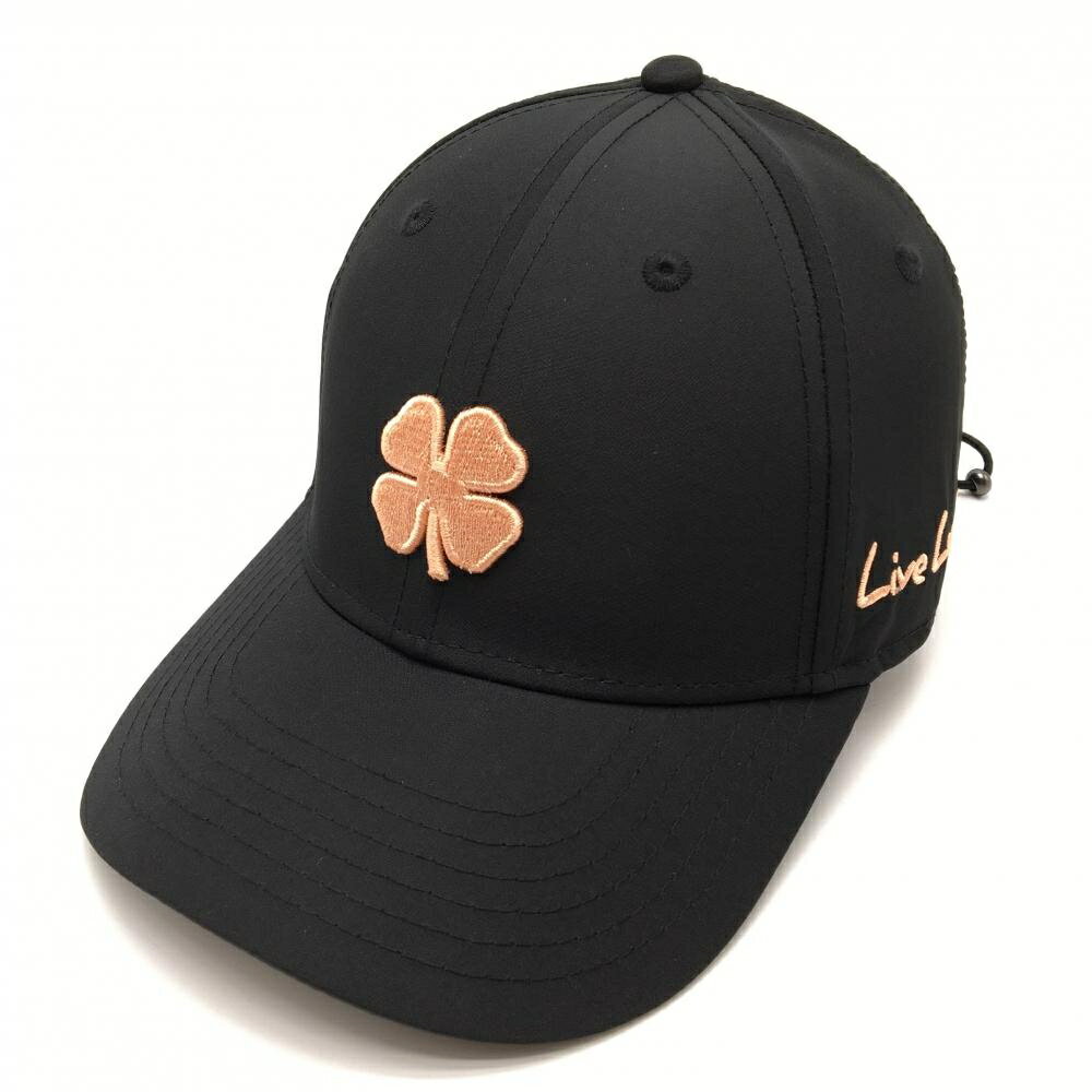 【超美品】ブラッククローバー キャップ 黒×サーモンピンク ロゴ刺しゅう ドローコード ゴルフウェア BLACK CLOVER