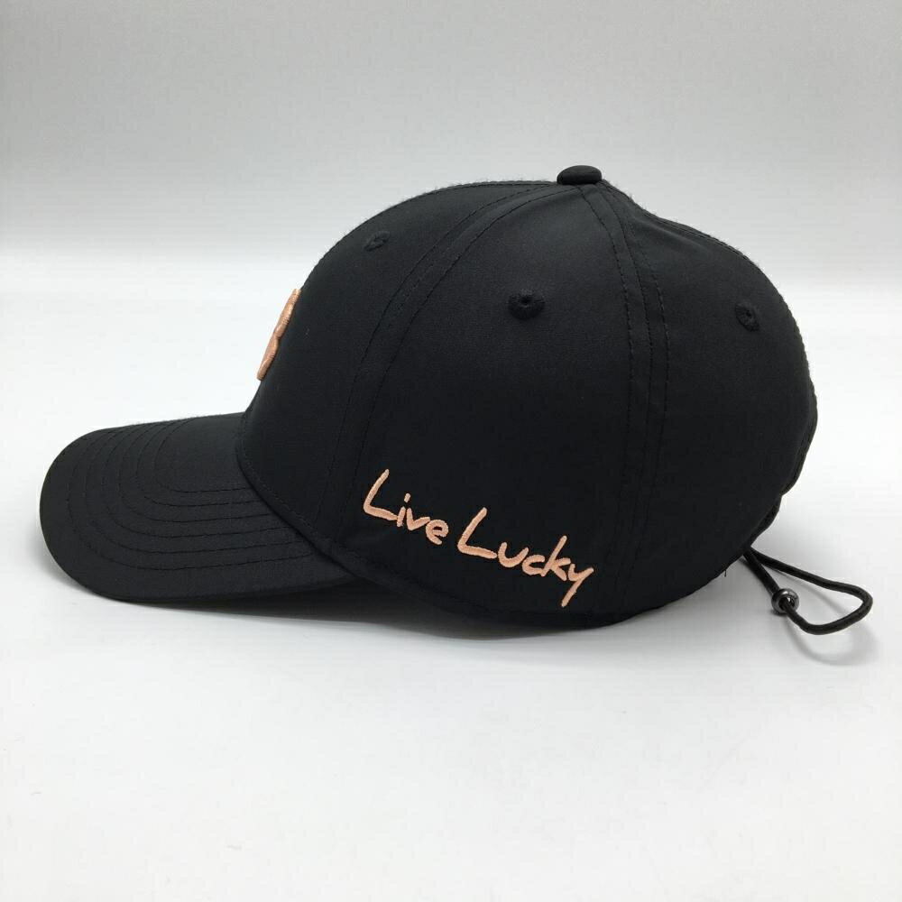 【超美品】ブラッククローバー キャップ 黒×サーモンピンク ロゴ刺しゅう ドローコード ゴルフウェア BLACK CLOVER