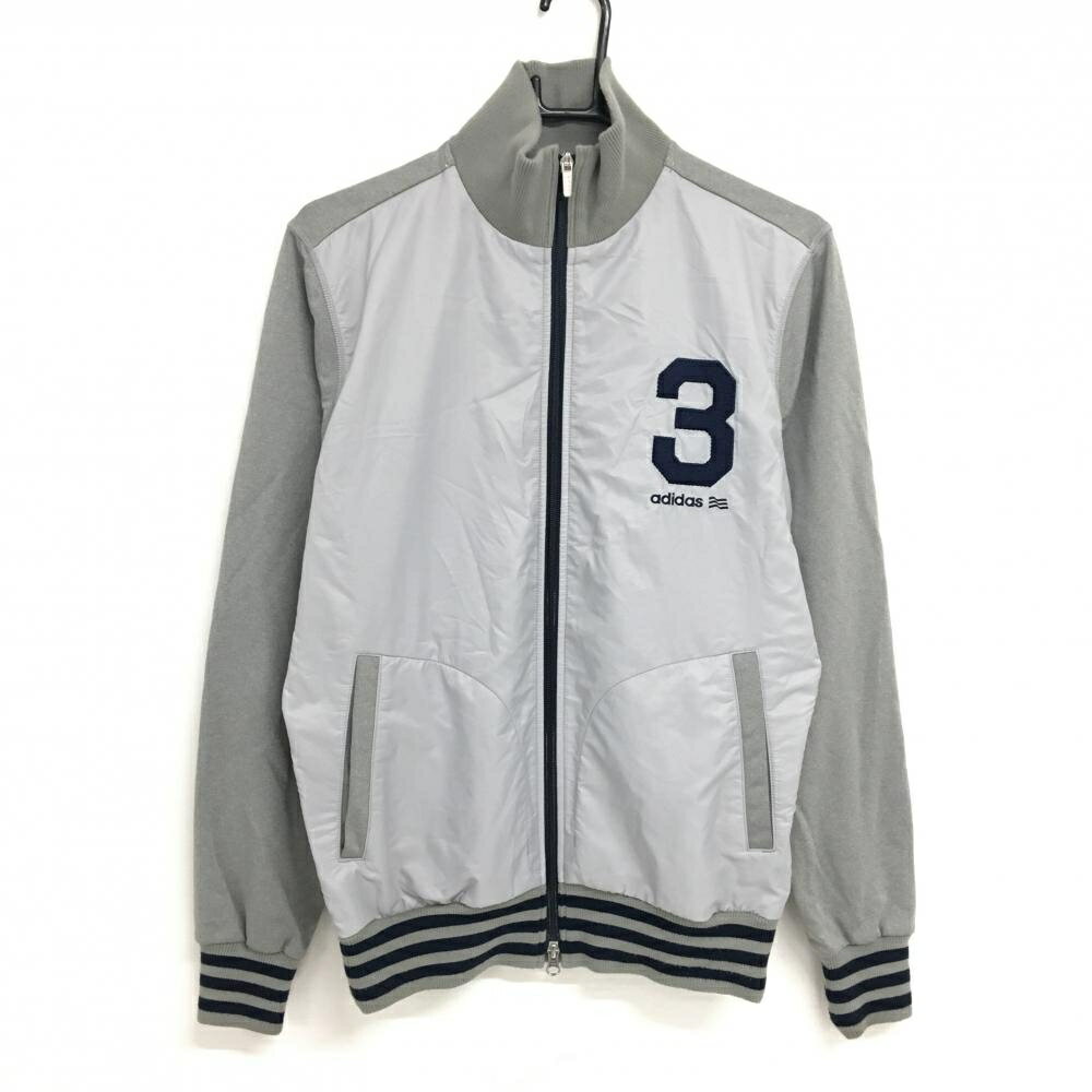 アディダス 切替ジャケット グレー×ネイビー 裏微起毛 ナンバリング メンズ L/G ゴルフウェア adidas
