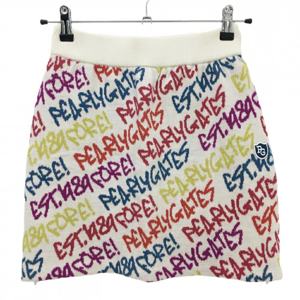 【新品】パーリーゲイツ ニットスカート 白×マルチカラー ロゴ総柄 レディース 0(S) ゴルフウェア PEAR..