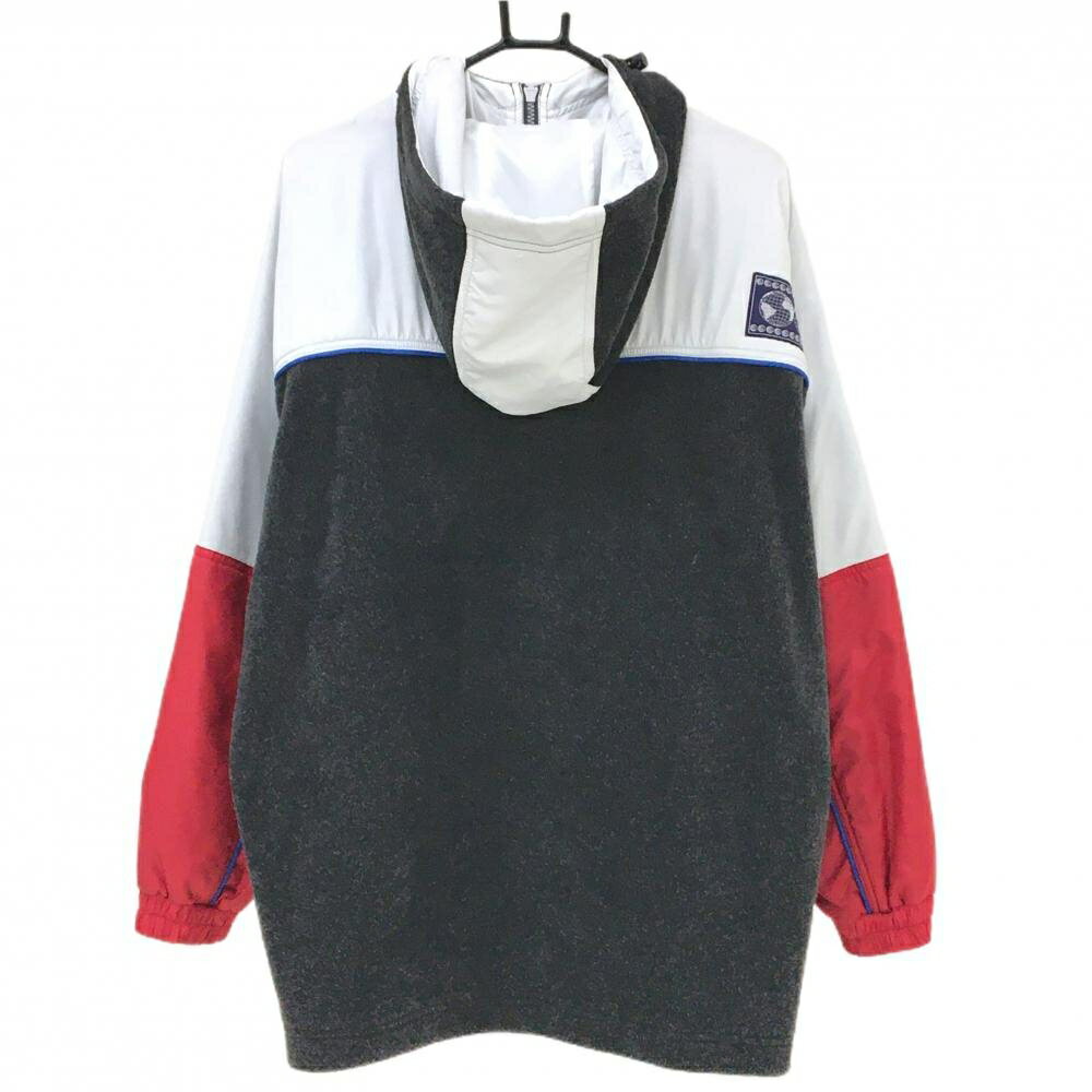 【美品】ダンロップ ジップパーカー 白×グレー×レッド 裏起毛 ジャケット メンズ MA ゴルフウェア DUNLOP