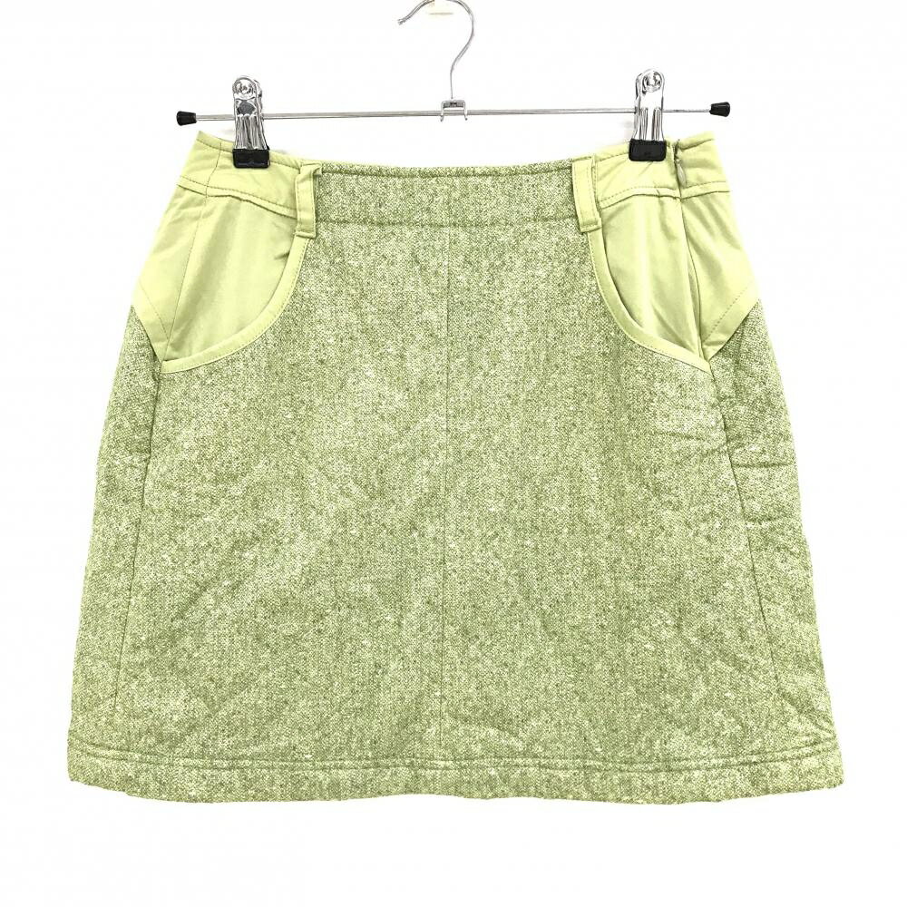 【超美品】ヒールクリーク 中綿スカート 杢ライトグリーン ロゴ刺しゅう レディース 38(S) ゴルフウェア Heal Creek