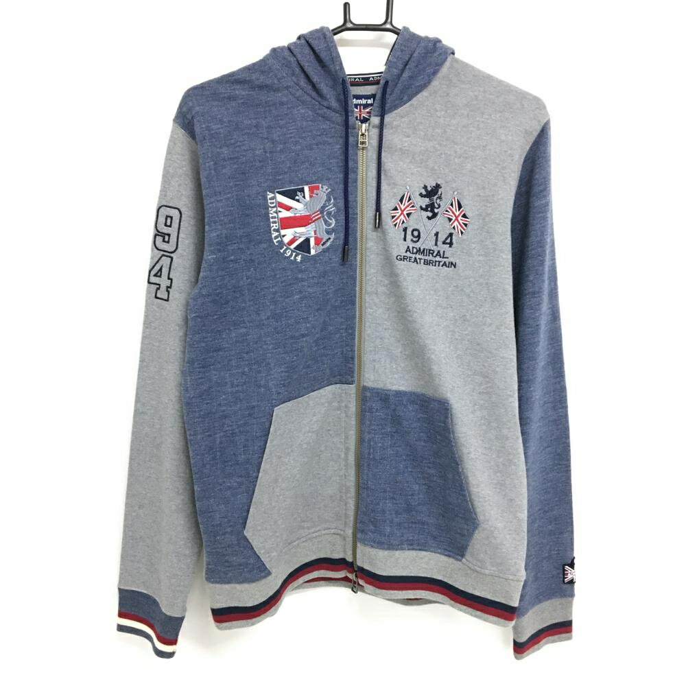 アドミラル ジップパーカー グレー×ネイビー フード付 ダブルジップ 刺しゅう 一部微起毛 メンズ 03 ゴルフウェア Admiral