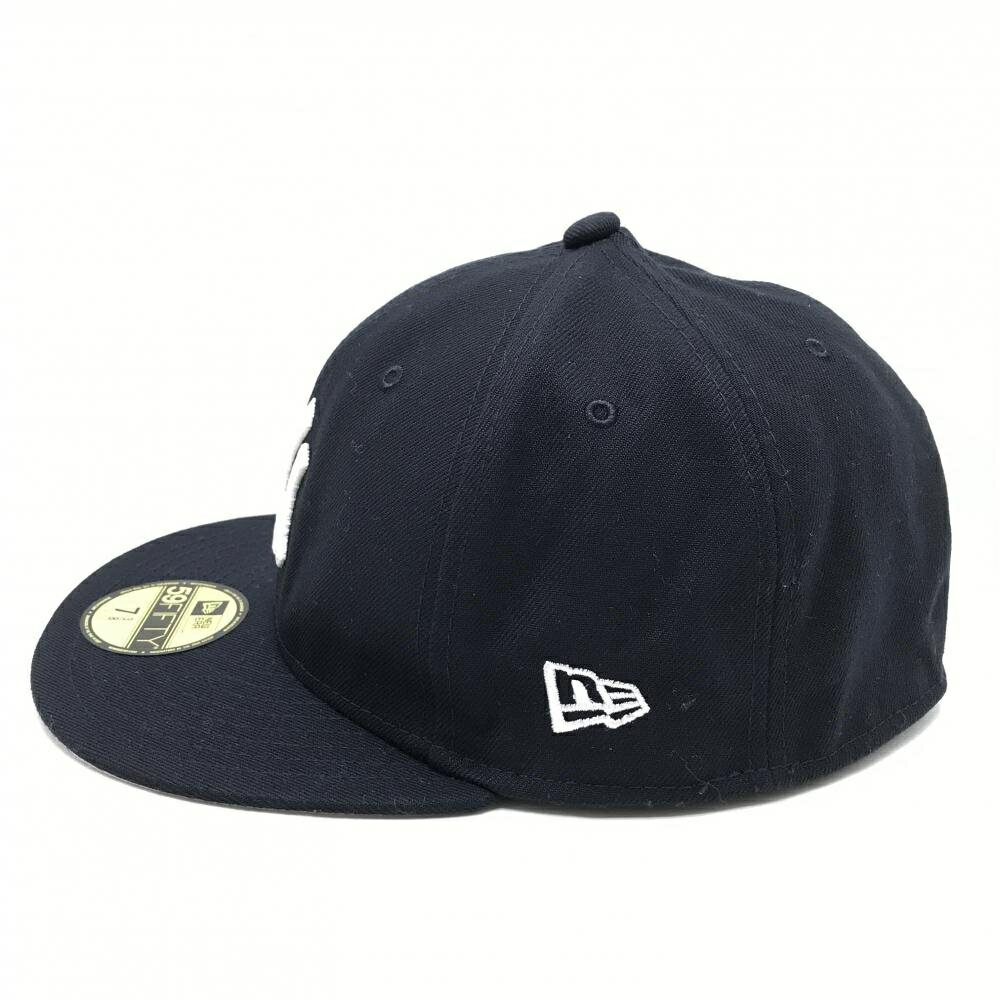 【超美品】ニューエラ フラットキャップ ダークネイビー×白 立体ロゴ ヤンキース GORE-TEX 7　3/8　58.7cm ゴルフウェア New Era