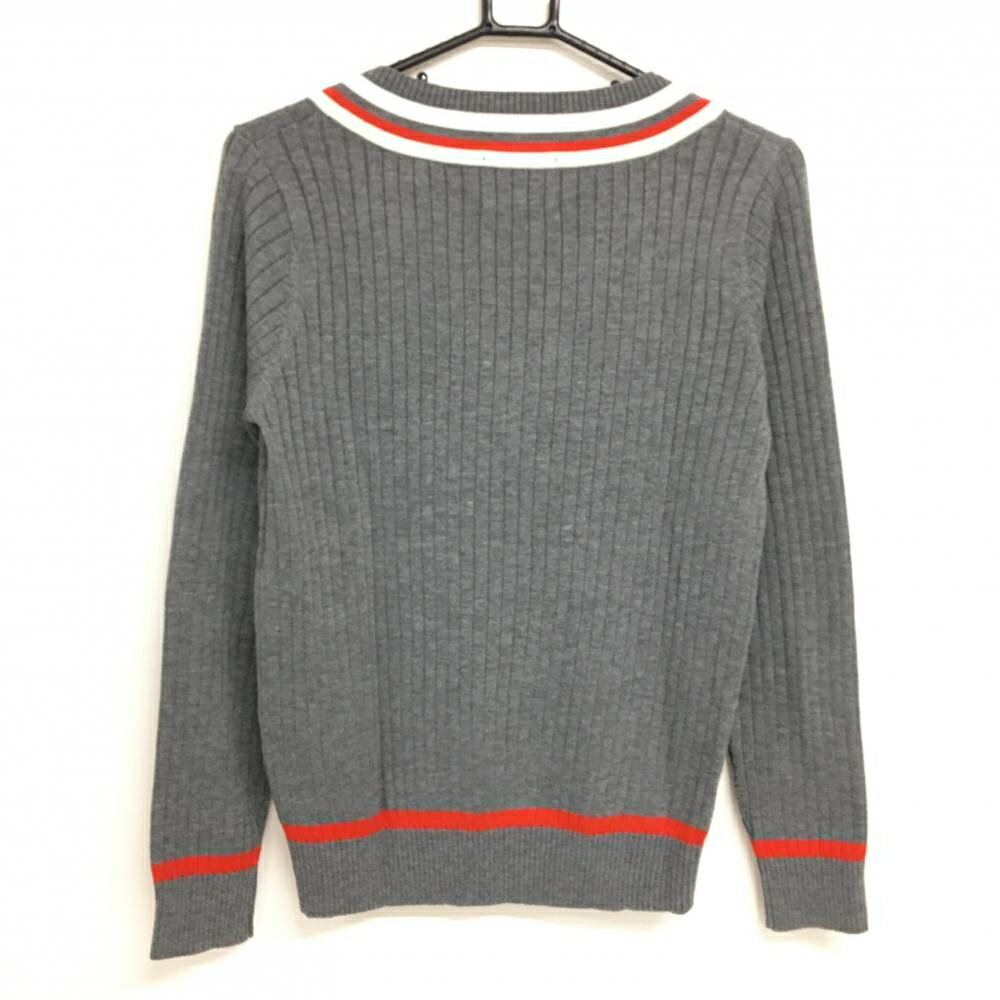 ルコックゴルフ セーター グレー×レッド Vネック 複数ワッペン レディース M ゴルフウェア le coq sportif