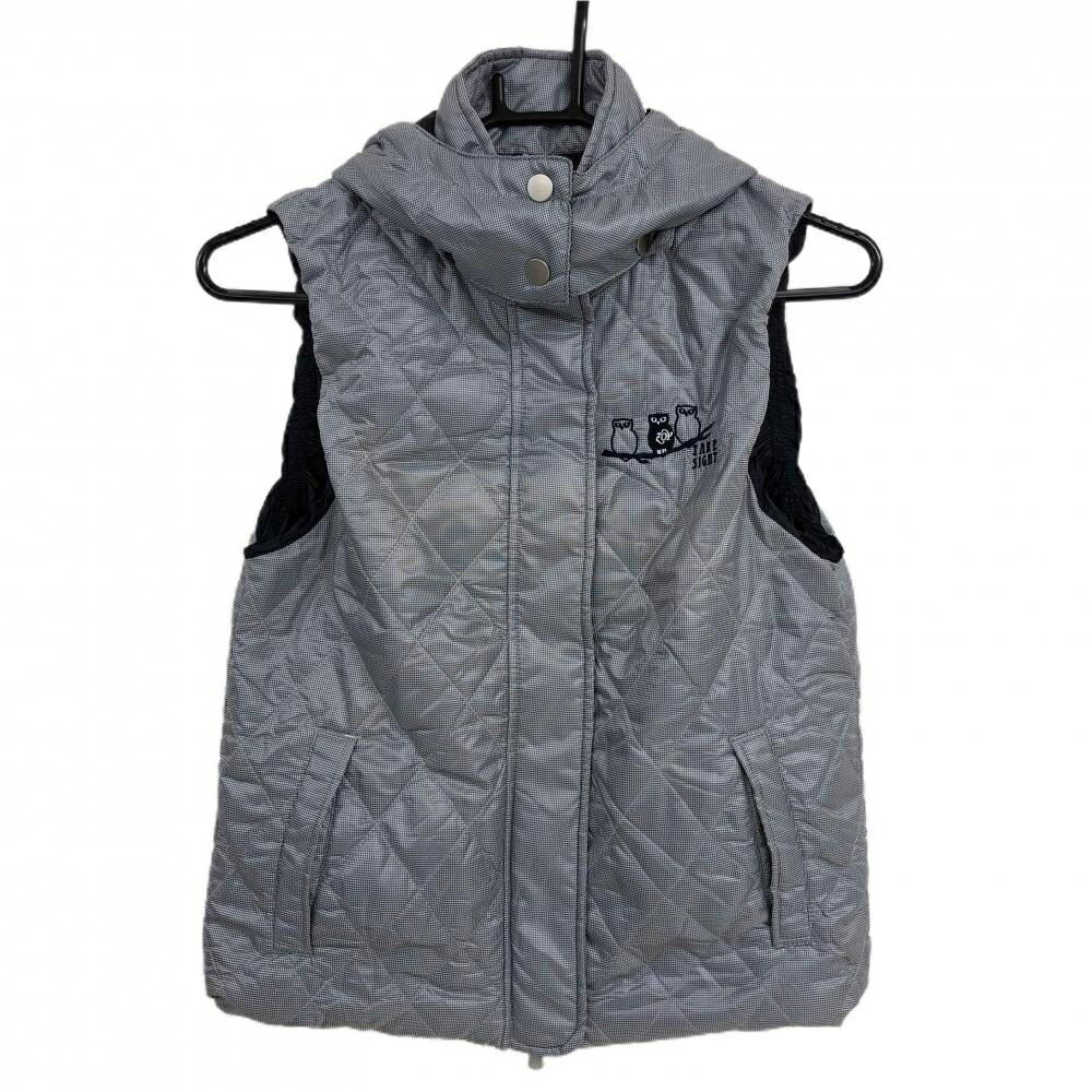 【超美品】ゾーイ 中綿ベスト ネイビー×白 細目千鳥格子 フード取外し可 レディース 38(M) ゴルフウェア ZOY
