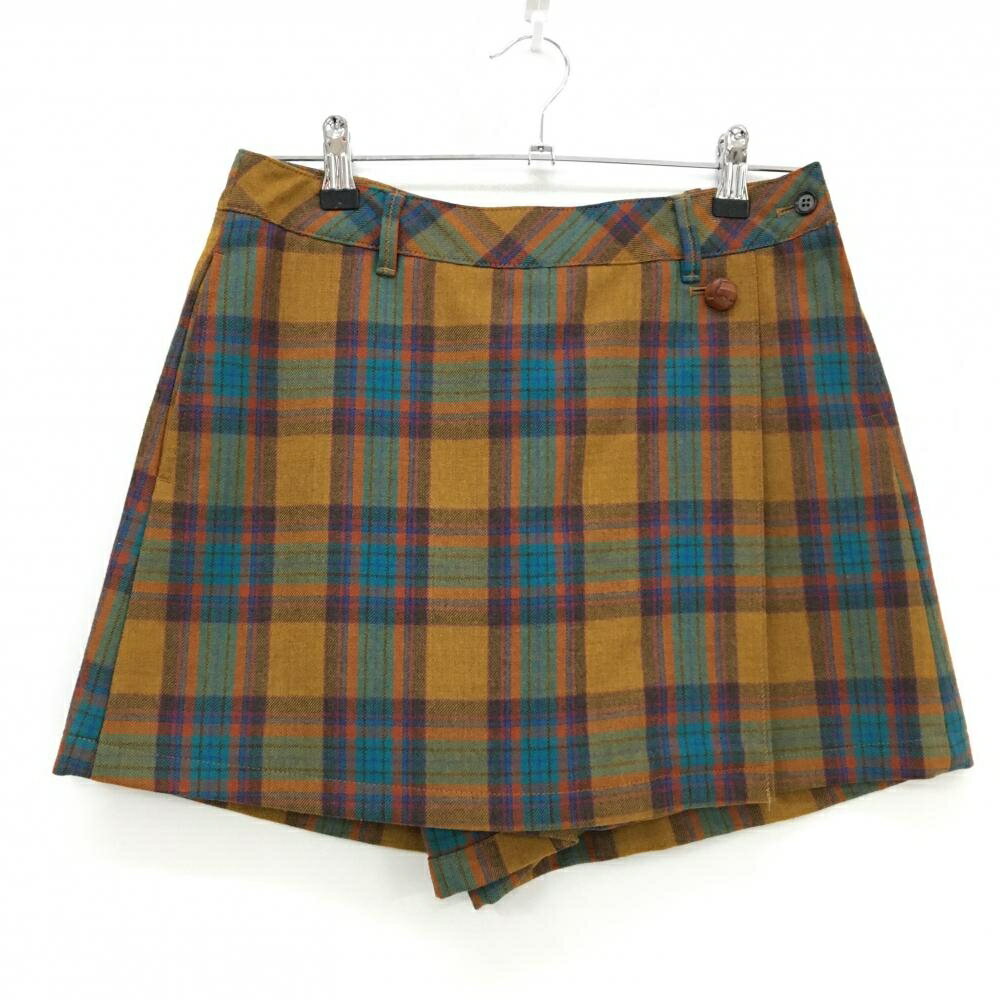 【超美品】ポールスチュアートスポーツ キュロットスカート ブラウン系×ブルーグリーン レディース 9 ..