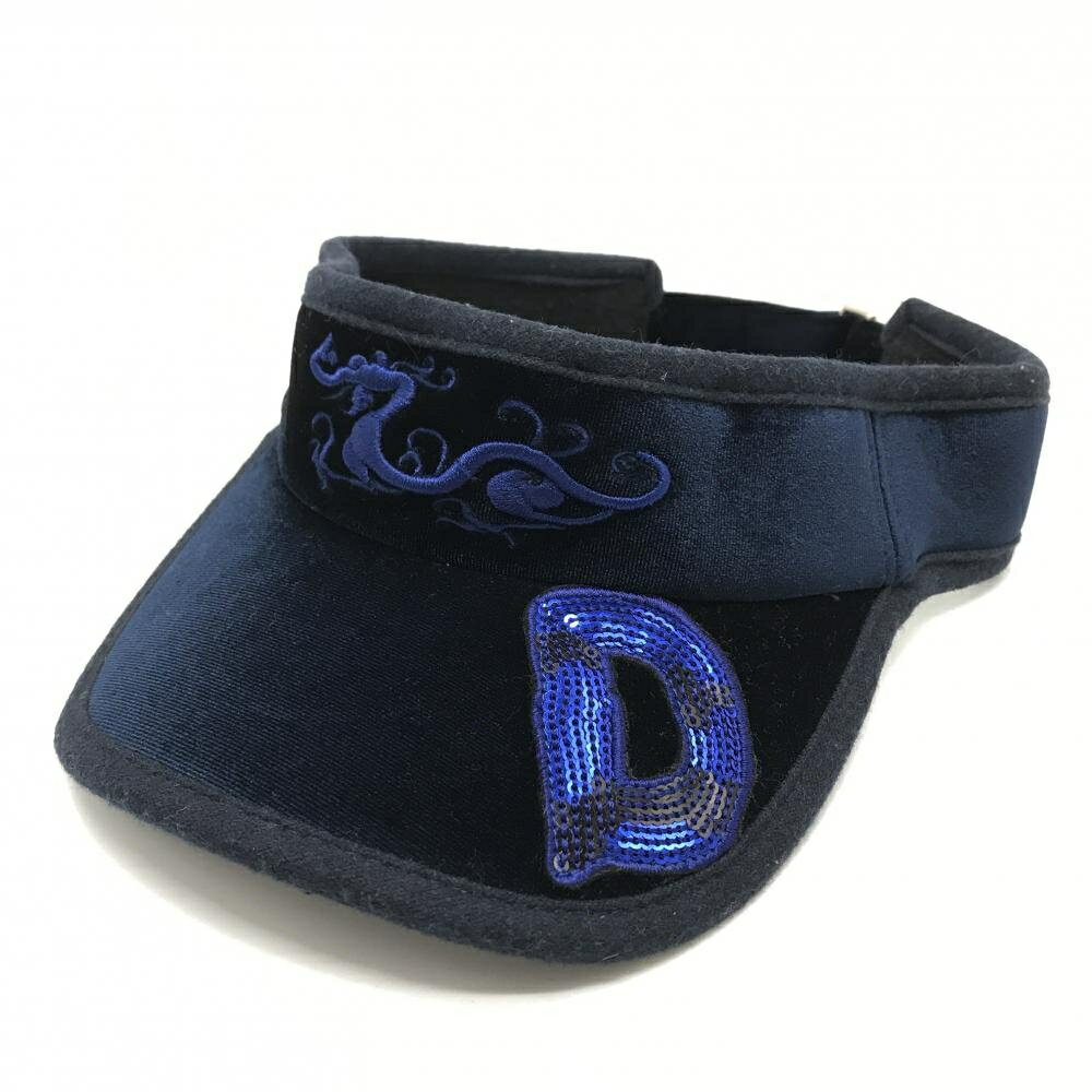 【超美品】ダンスウィズドラゴン サンバイザー ネイビー ベロア スパンコール 99(F) ゴルフウェア Dance With Dragon