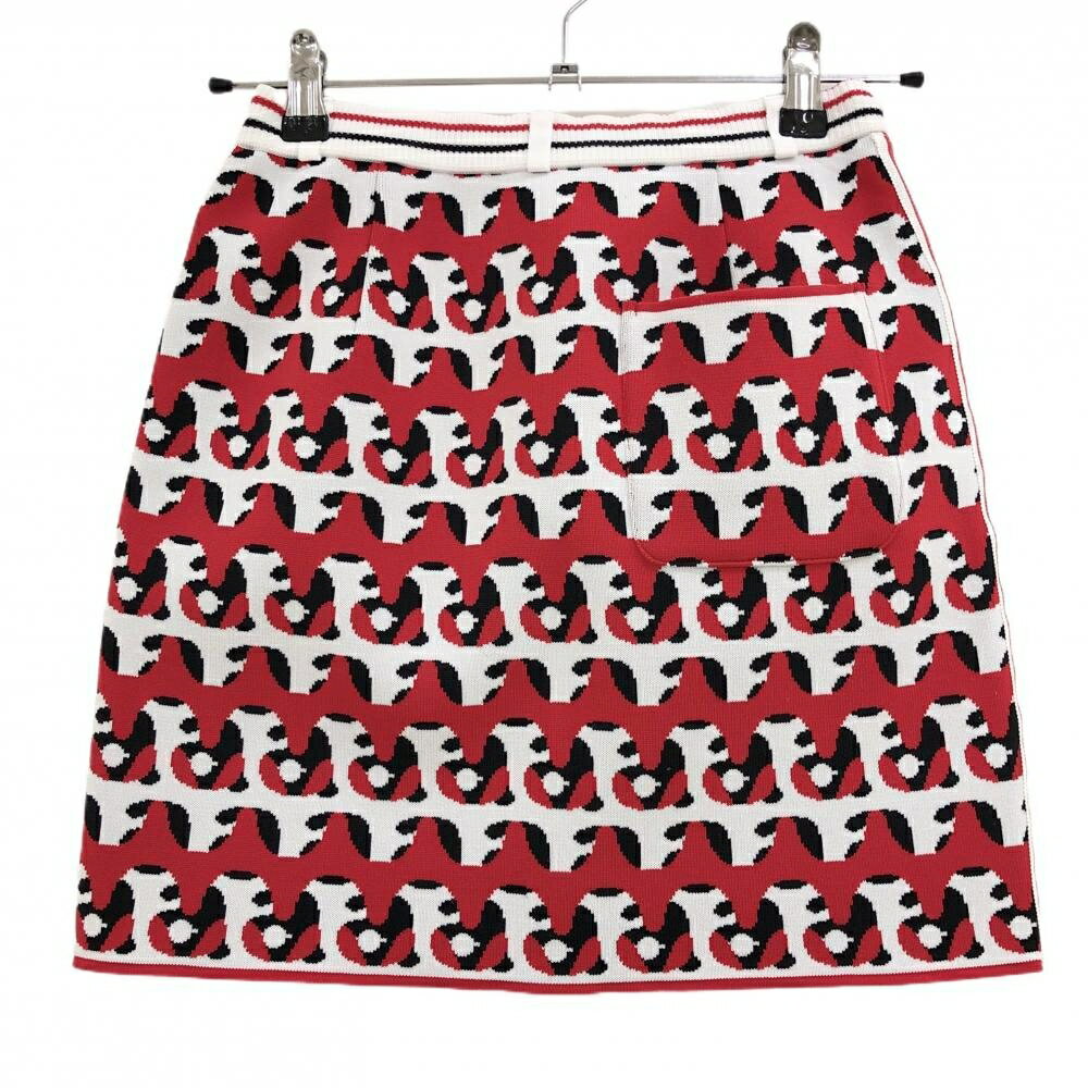 【超美品】アルチビオ ニットスカート 白×レッド ロゴ総柄 レディース 36(S) ゴルフウェア archivio