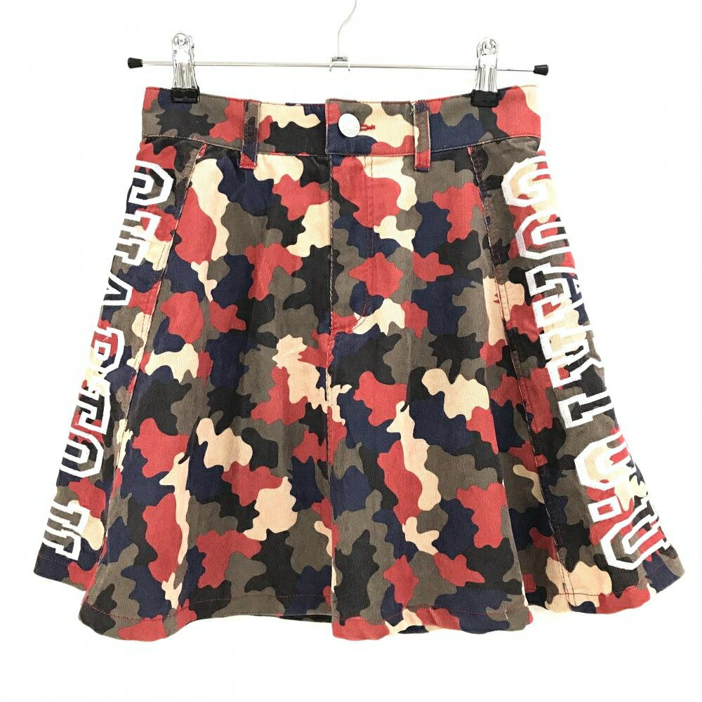 【超美品】クアルトユナイテッド フレアスカート ブラウン×レッド カモフラ柄 迷彩 レディース S ゴル..