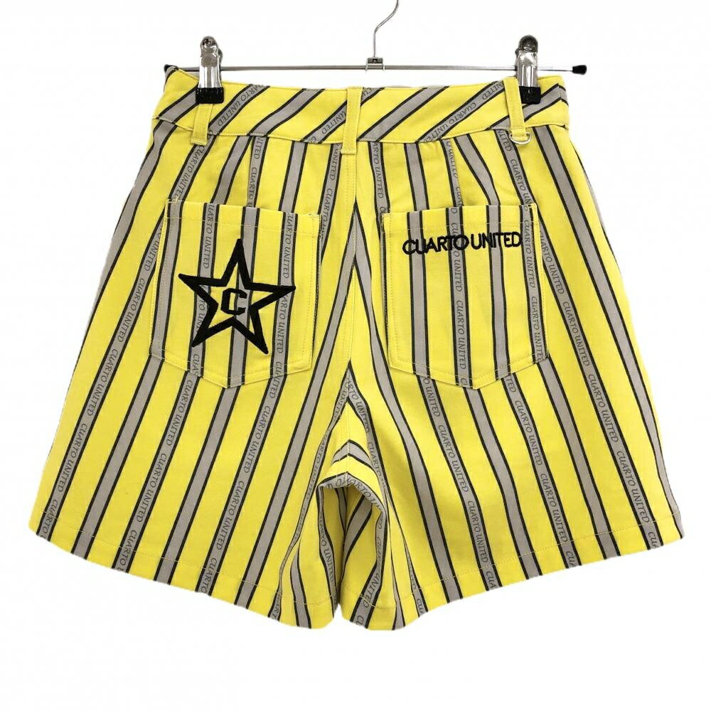 【超美品】クアルトユナイテッド キュロットスカート イエロー×グレー ストライプ ストレッチ レディース S ゴルフウェア CUARTO UNITED