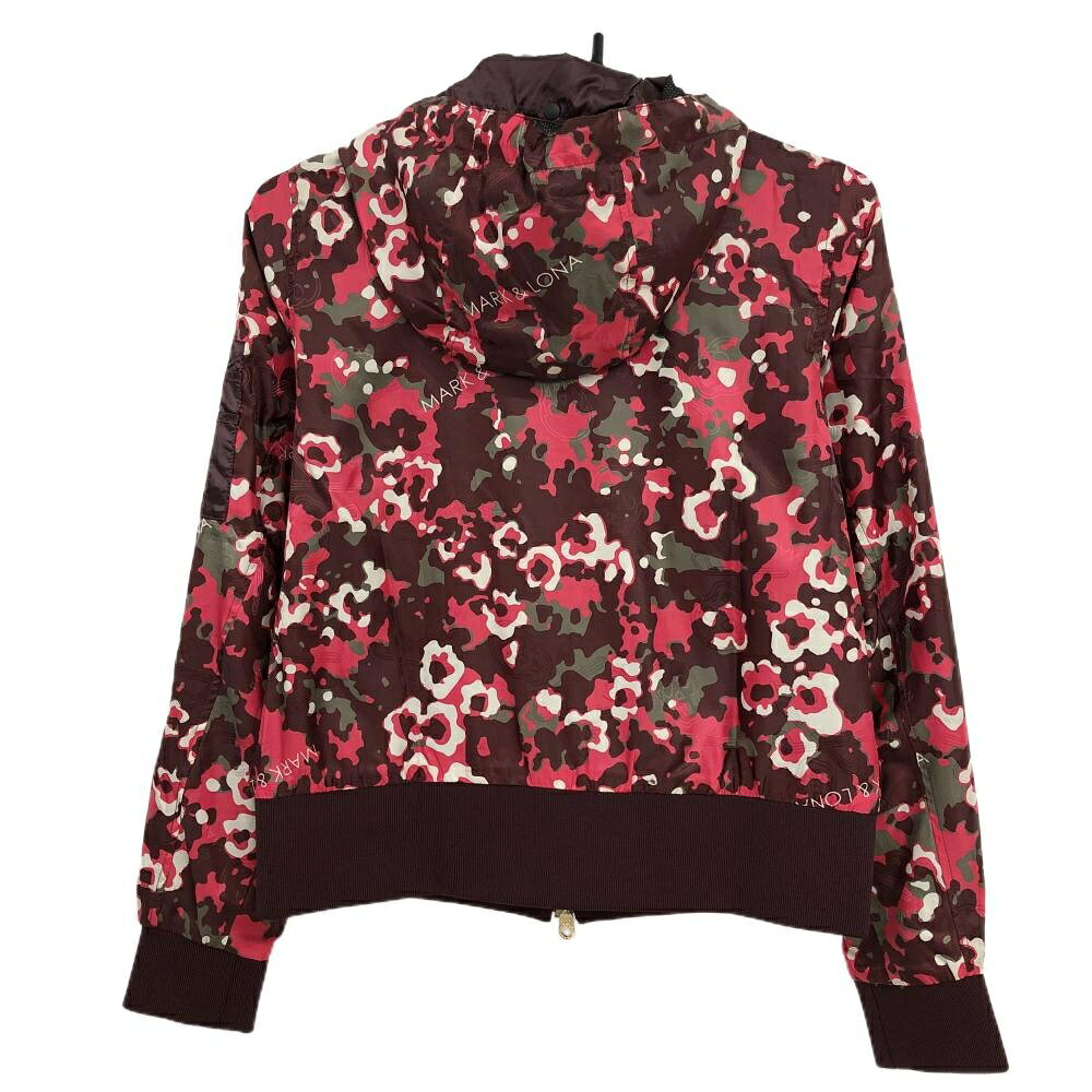 【超美品】マークアンドロナ ジップパーカー ボルドー×レッド カモフラ柄 迷彩 メッシュ裏地 レディース 36(S) ゴルフウェア MARK＆LONA