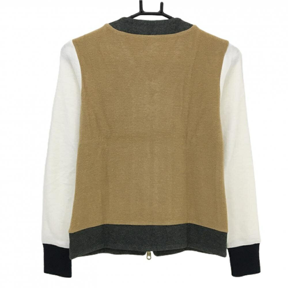 【美品】マークアンドロナ ジャケット ベージュ×白 ラインストーンスカル 起毛素材 切替 レディース S ゴルフウェア MARK＆LONA