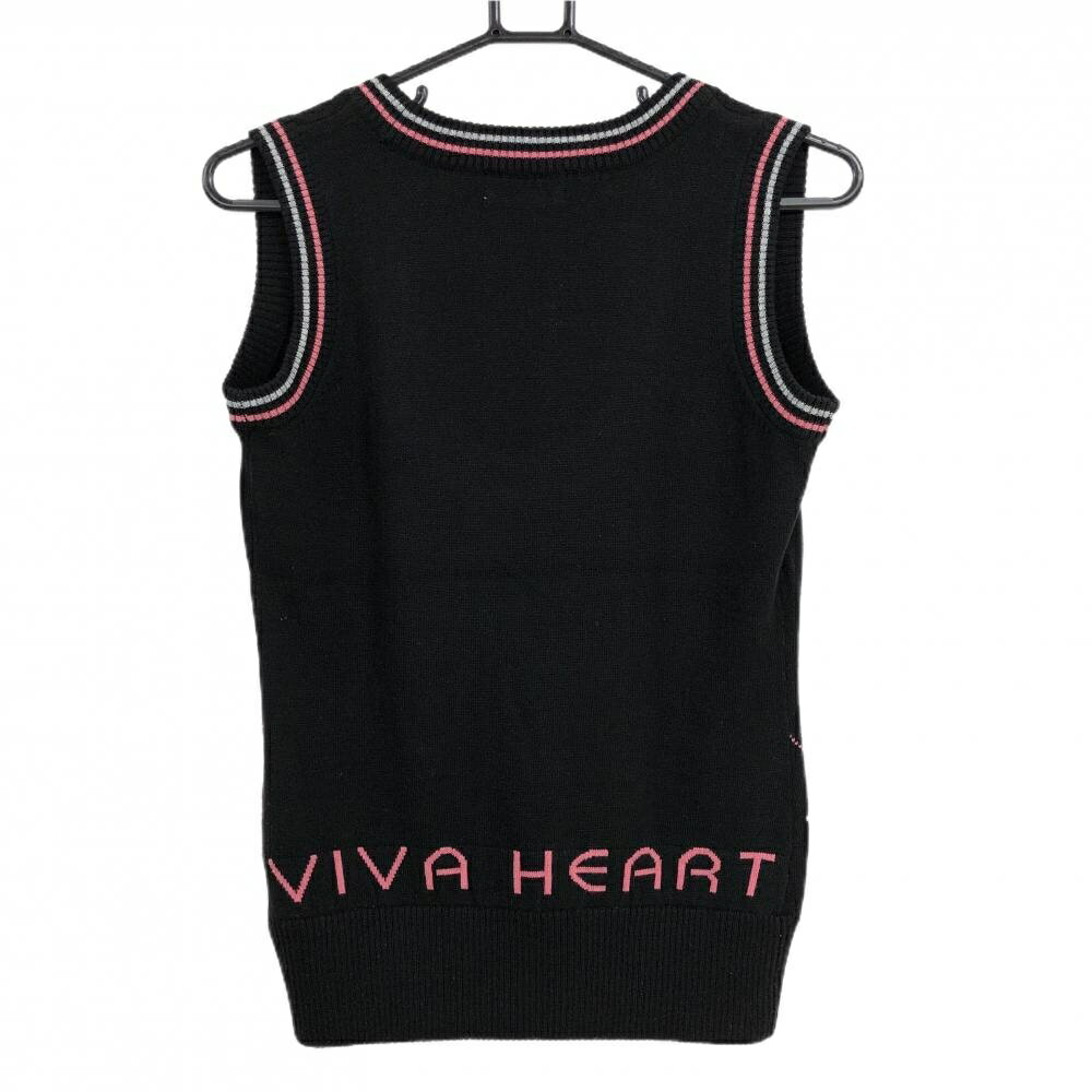 【超美品】ビバハートreplie ニットベスト 黒×ピンク 前面裾アーガイル柄 ウール混 レディース 40(M) ゴルフウェア VIVA HEART
