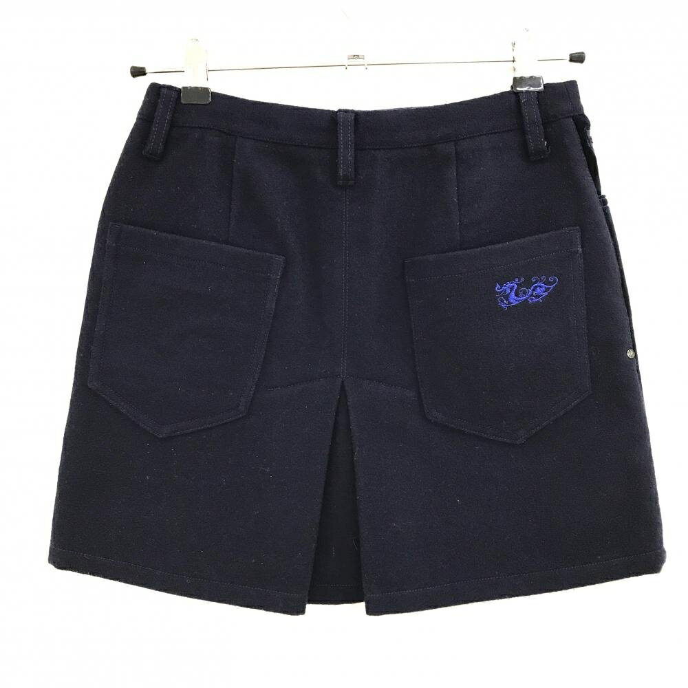 【超美品】ダンスウィズドラゴン スカート ネイビー 前面ベロア 背面ウール混 レディース 1(S) ゴルフウェア Dance With Dragon