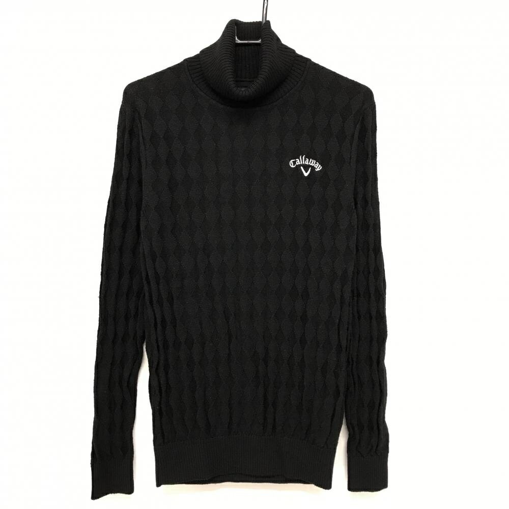 【美品】キャロウェイ タートルネックセーター ネイビー ダイヤ柄編み ニット ウール混 メンズ LL ゴル..