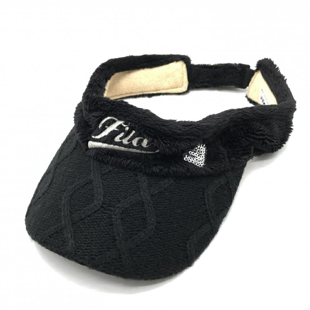【美品】フィラゴルフ ボアサンバイザー 黒 スパンコール つばニット レディース ゴルフウェア FILA GOLF