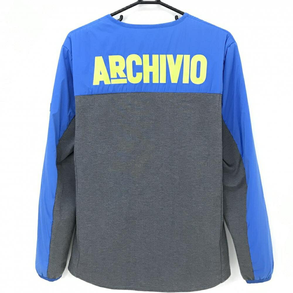 アルチビオ 中綿ノーカラーブルゾン ブルー×グレー 裏起毛 ハーフジップ 異素材 メンズ 46(M) ゴルフウェア カタログ掲載モデル archivio