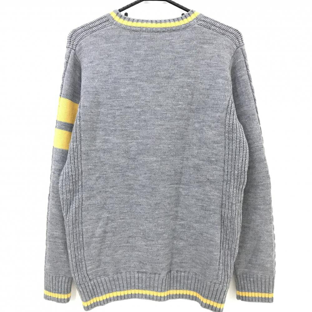 【美品】ビバハート セーター グレー×イエロー Vネック ロゴ刺しゅう 背面裏地付き ウール混 メンズ 50(L) ゴルフウェア VIVA HEART