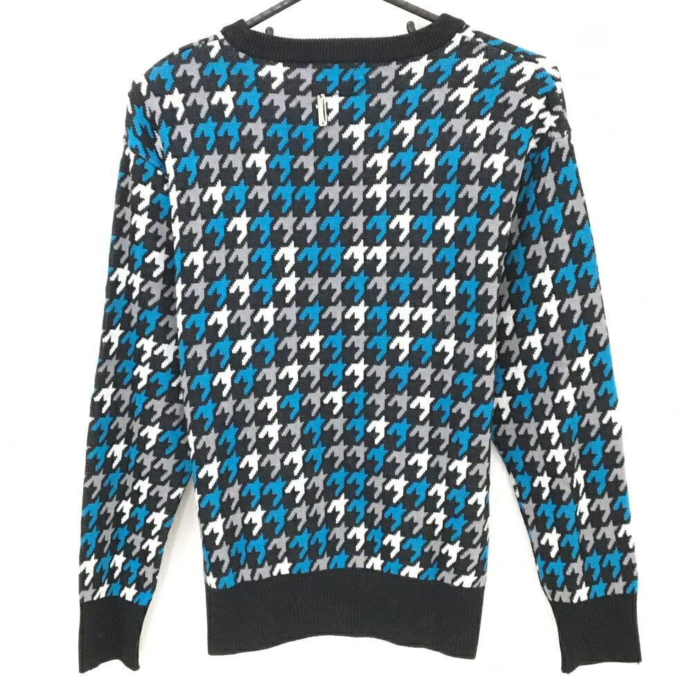 【美品】セントアンドリュース セーター 黒×ブルー 千鳥柄 ロゴ刺しゅう ウール混 ニット レディース M ゴルフウェア St ANDREWS