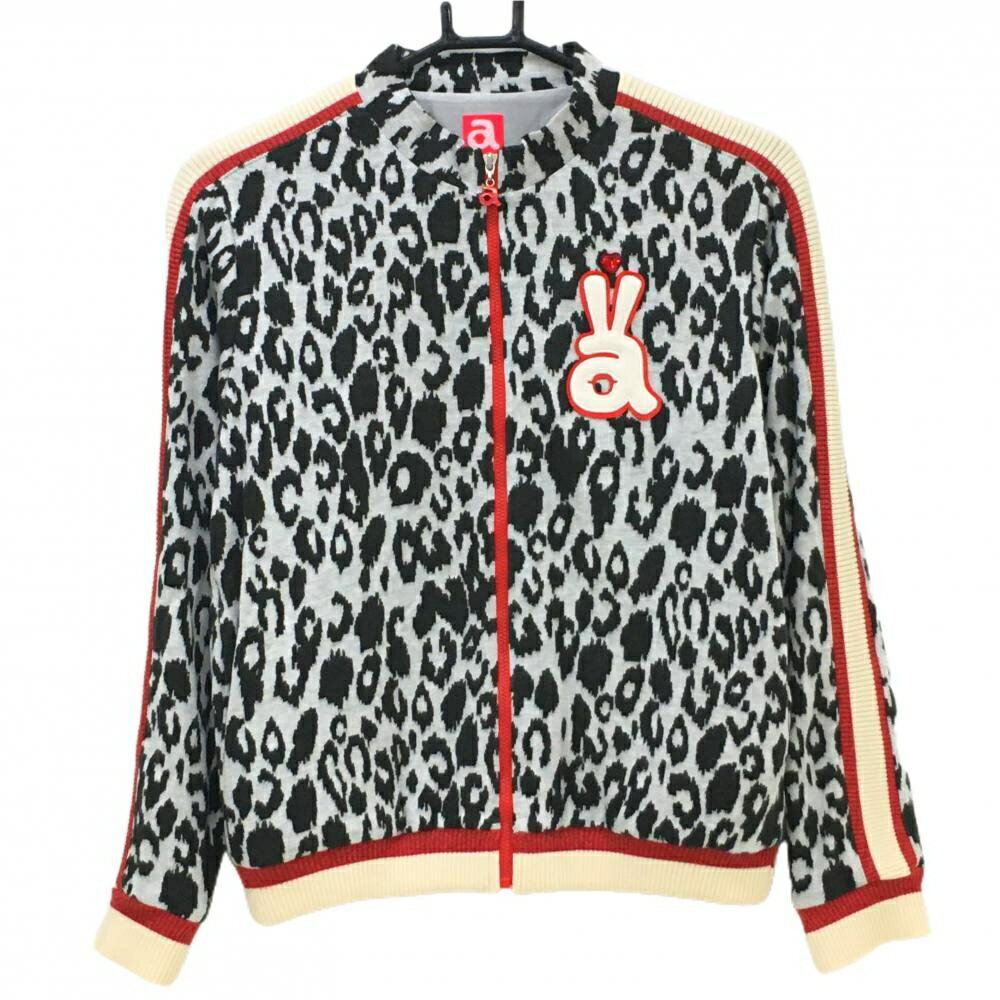 【美品】アルチビオ ジャケット 黒×白×レッド レオパード総柄 裏地付 レディース 40(L) ゴルフウェア archivio