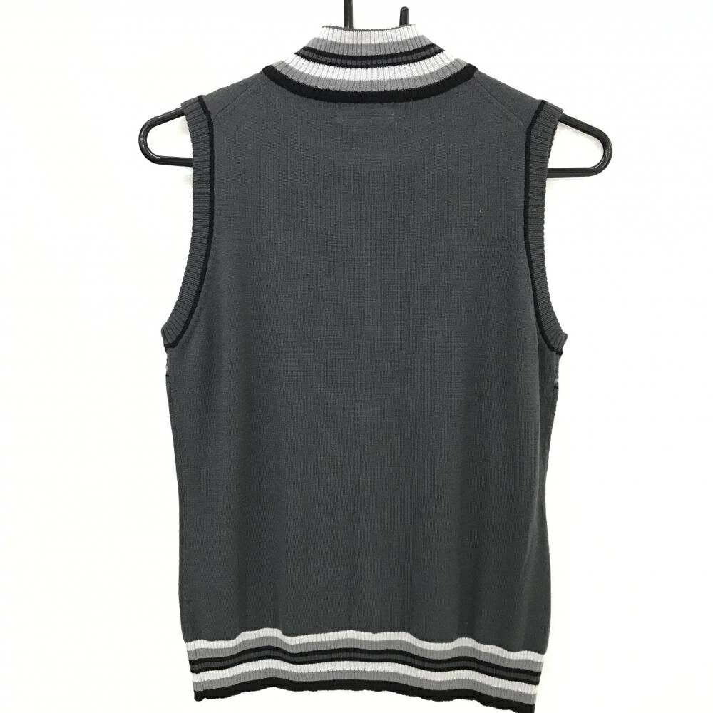 【超美品】マリクレールスポール ニットベスト グレー×ライトグレー フルジップ レディース M ゴルフウェア marie claire