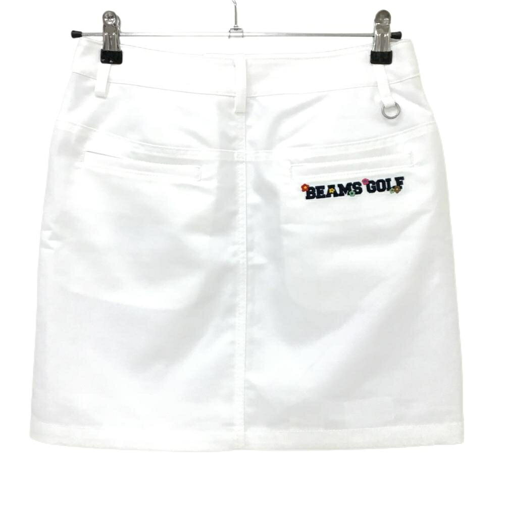 【超美品】ビームスゴルフ スカート 白 無地 裾花刺しゅう 裏地あり レディース M ゴルフウェア BEAMS GOLF