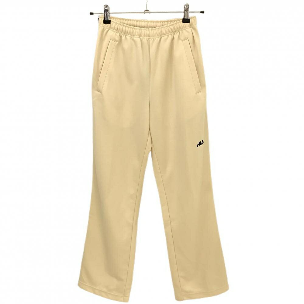 【美品】フィラ パンツ ライトイエロー ×ネイビー サイドライン ロゴ刺しゅう レディース S ゴルフウェ..