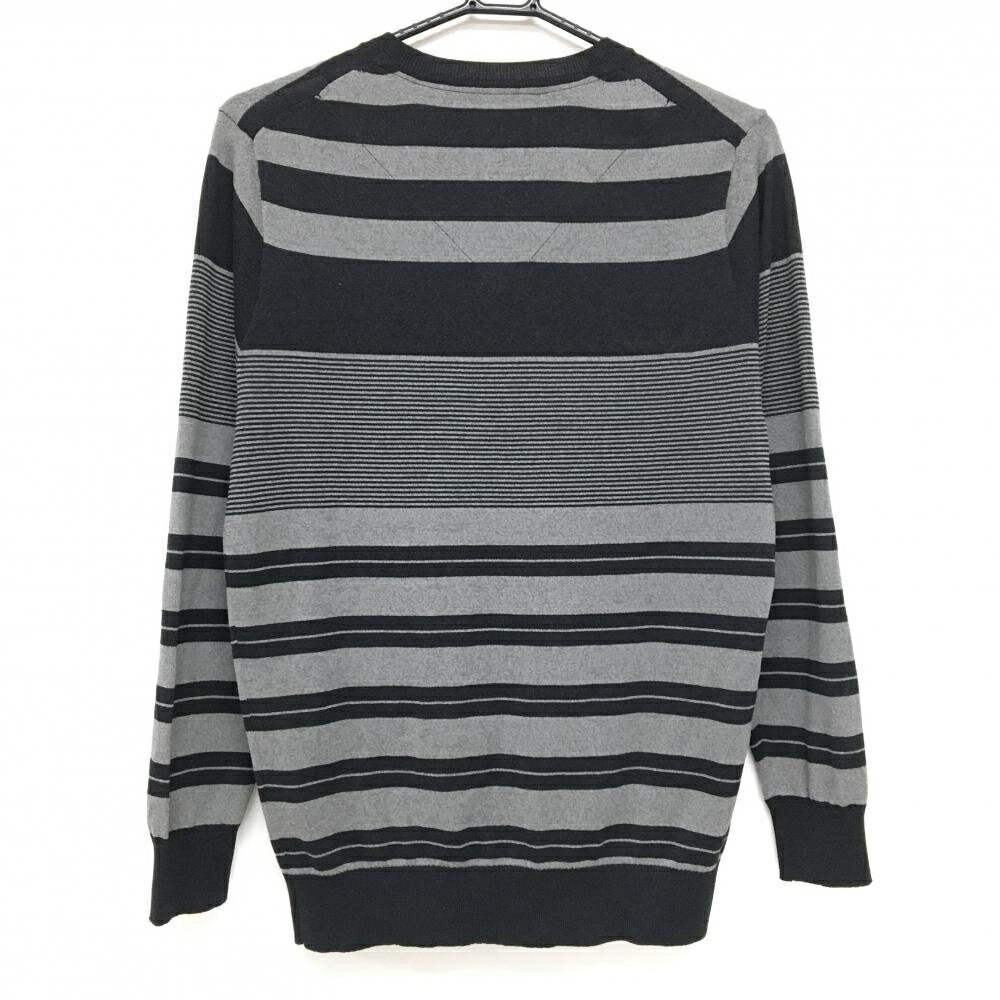 【超美品】トラヴィスマシュー セーター 杢グレー×黒 ボーダー Vネック ニット メンズ M ゴルフウェア TravisMathew