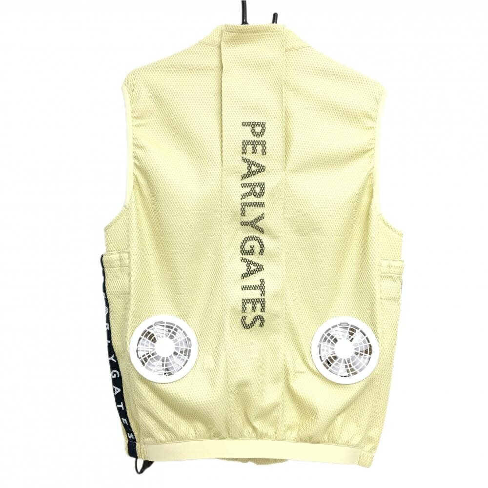 【美品】パーリーゲイツ ファンベスト イエローベージュ メッシュ サイドロゴ メンズ 4(M) ゴルフウェア 2025年モデル PEARLY GATES