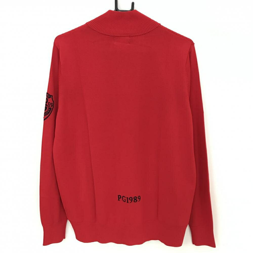 【超美品】パーリーゲイツ ニットジャケット レッド×ネイビー 胸元ロゴ 薄手 メンズ 5(L) ゴルフウェア PEARLY GATES
