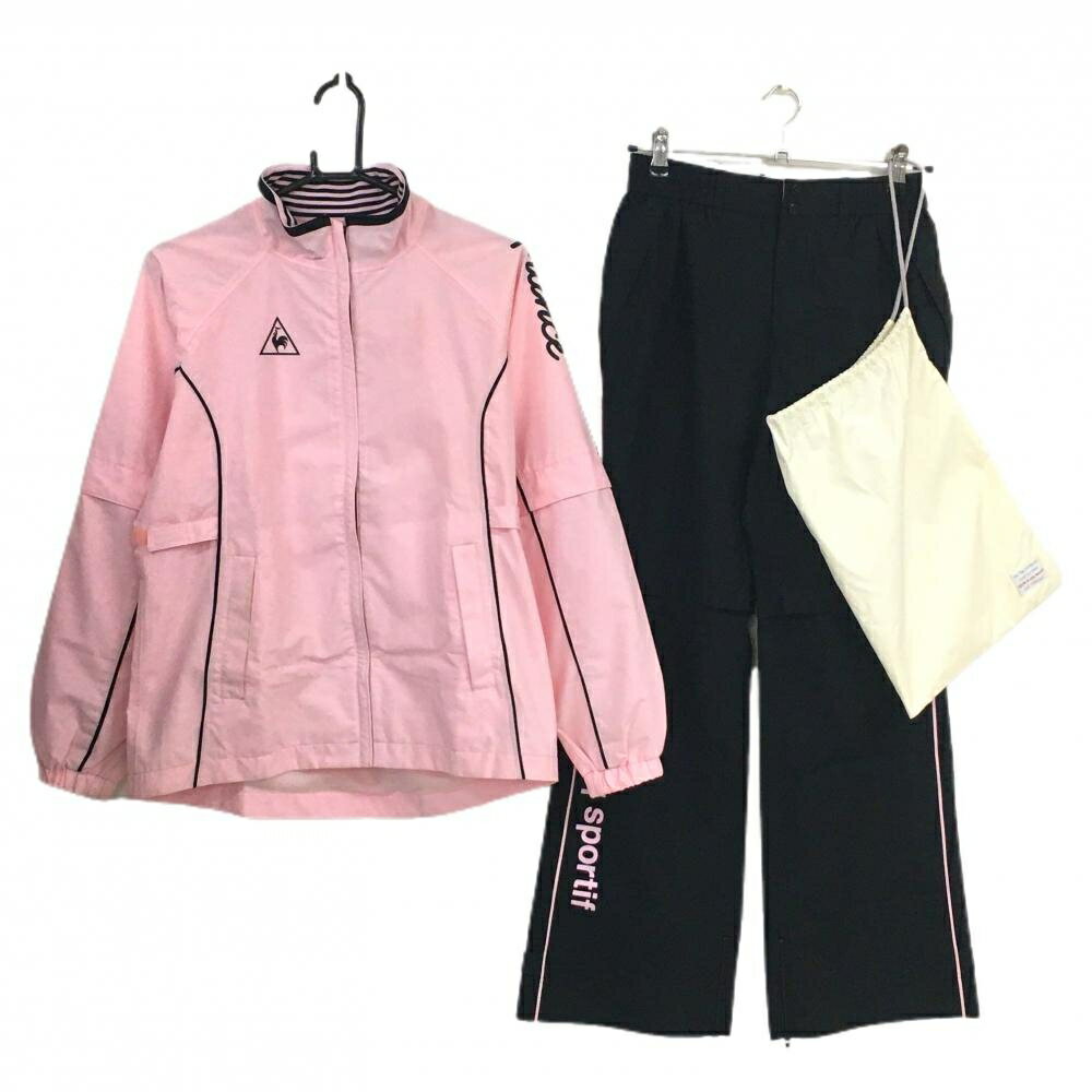 【美品】ルコックゴルフ レインウェア(2WAYジャケット×パンツ) ピンク×黒 ジャケット レディース M ゴ..