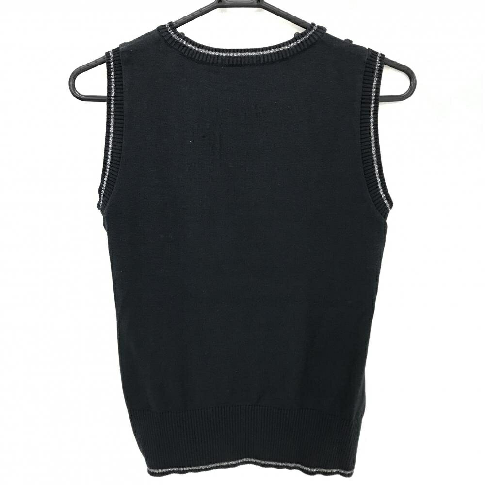 【超美品】ヒールクリーク ニットベスト ネイビー×白 フロント花柄 ロゴ刺しゅう レディース 40(M) ゴルフウェア Heal Creek