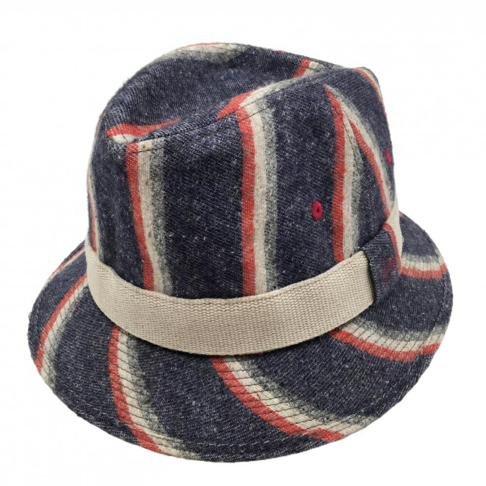 【美品】ゾーイ 中折れハット ネイビー×白 ストライプ調 F ゴルフウェア ZOY