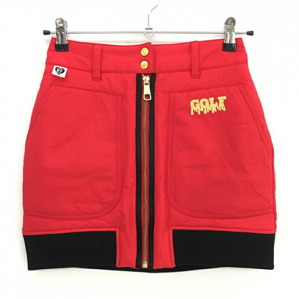 【超美品】マークアンドロナ 中綿スカート レッド×黒 裾リブ センタージップ レディース 36(S) ゴルフウェア MARK＆LONA