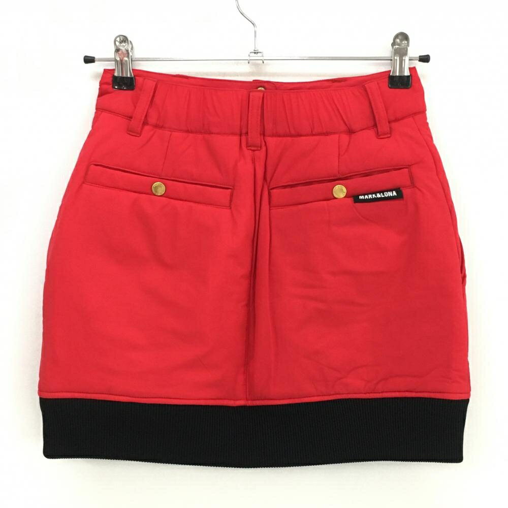【超美品】マークアンドロナ 中綿スカート レッド×黒 裾リブ センタージップ レディース 36(S) ゴルフウェア MARK＆LONA