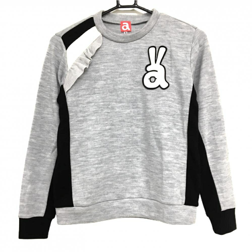 【超美品】アルチビオ セーター 杢グレー×黒 肩フリル ウール混 ニット レディース ゴルフウェア archivio