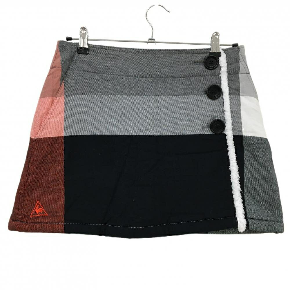 【美品】ルコックゴルフ スカート グレー×黒 裏ボア ロゴ刺しゅう レディース 9 ゴルフウェア le coq s..
