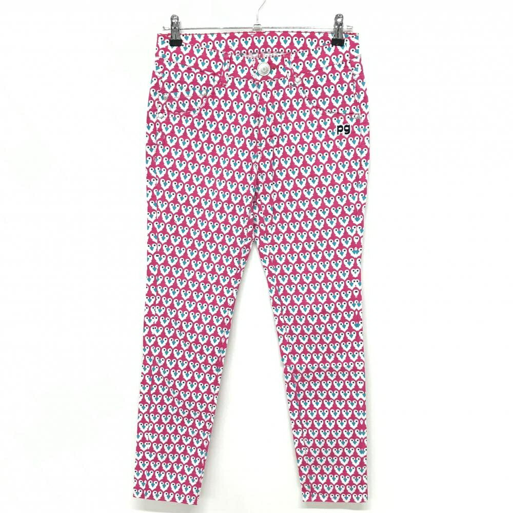 【美品】パーリーゲイツ パンツ ピンク×白 総柄 内側30周年 ストレッチ レディース 1(M) ゴルフウェア ..