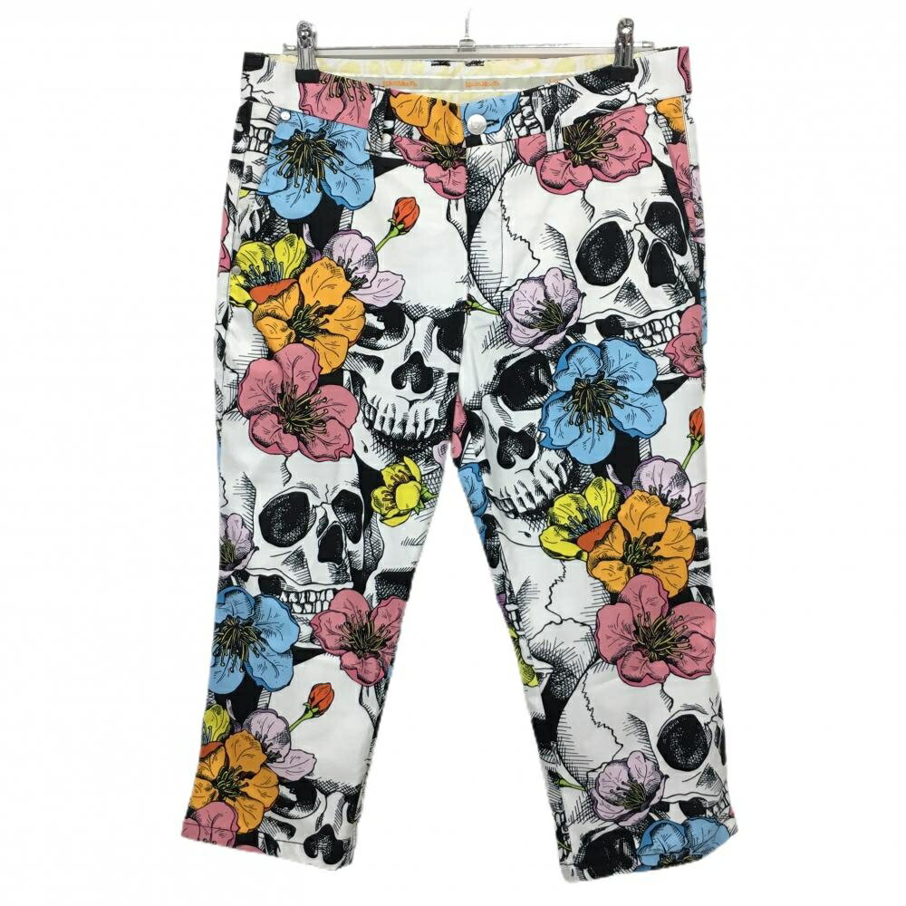 【美品】ラウドマウス パンツ 白×マルチカラー 総柄 スカルフラワーズ メンズ L ゴルフウェア LOUDMOUTH