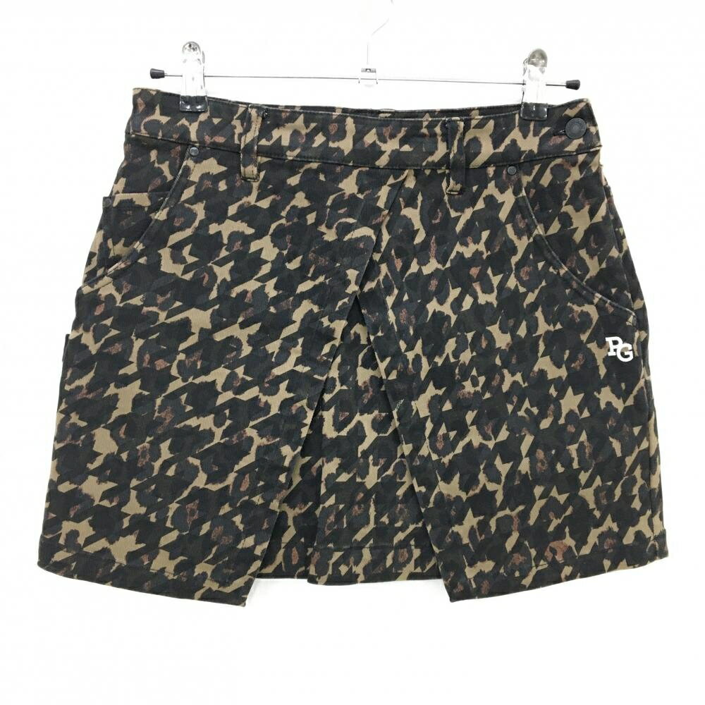 【美品】パーリーゲイツ スカート ベージュ×黒 千鳥格子 レオパード ストレッチ レディース 1(M) ゴル..