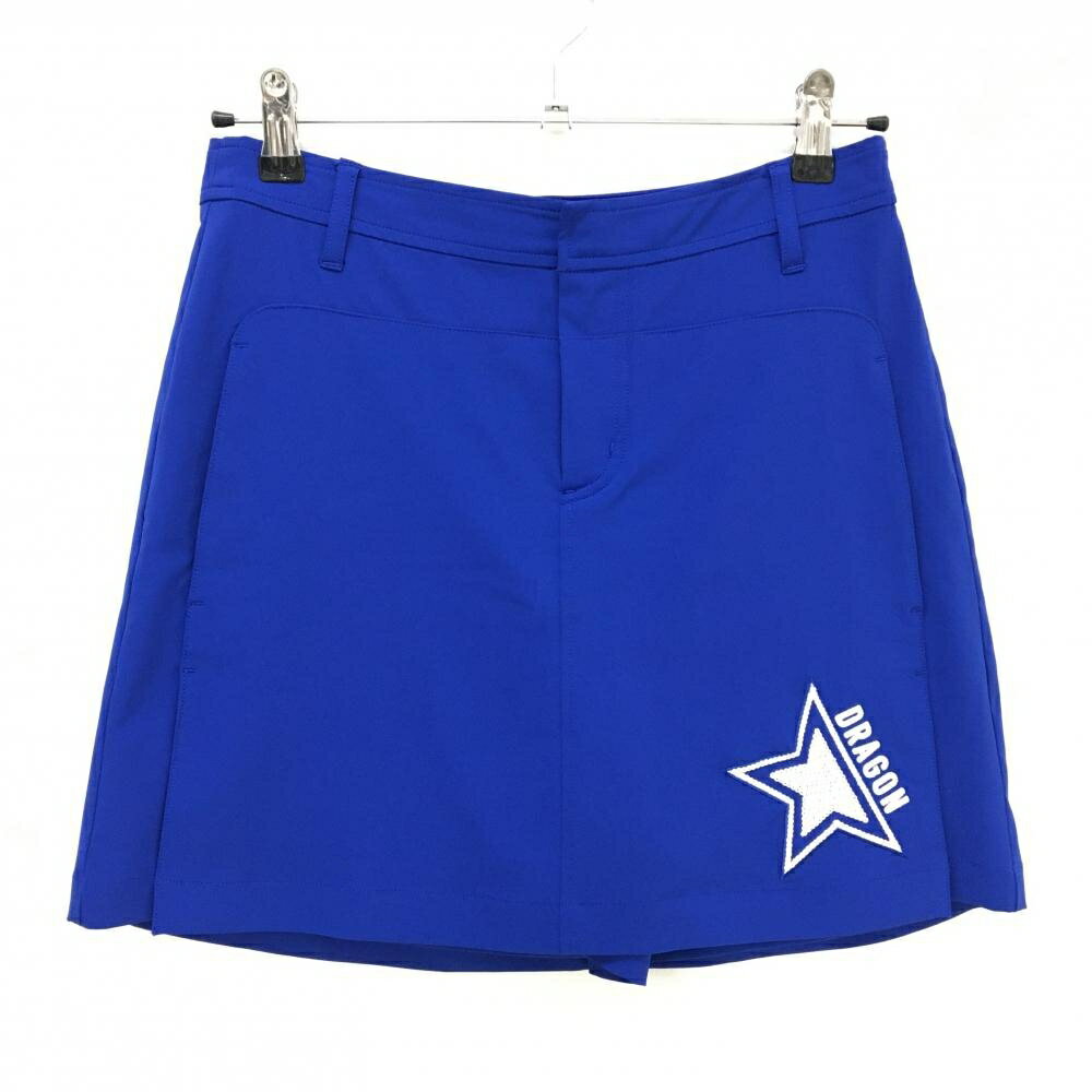【超美品】ダンスウィズドラゴン スカート ブルー×白 スパンコールロゴ 内側パンツ レディース 2(M) ゴルフウェア Dance With Dragon