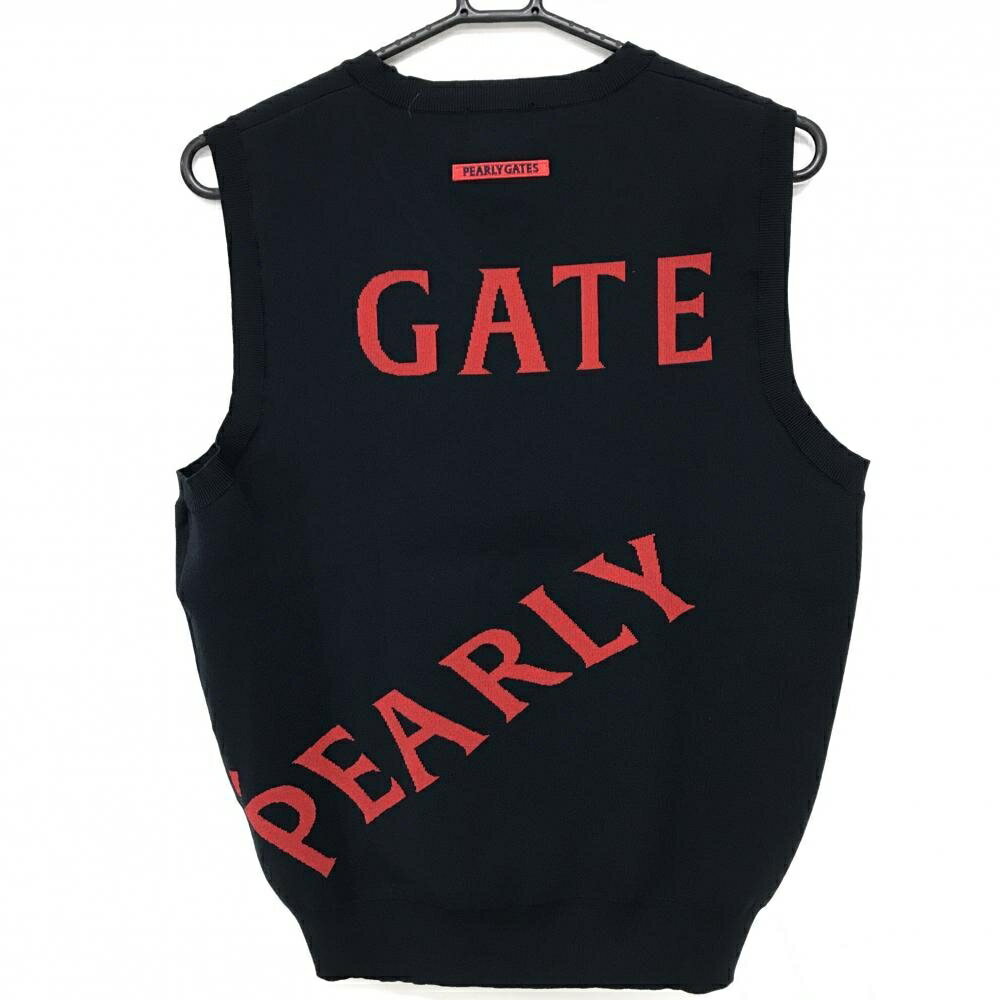 【新品】パーリーゲイツ ニットベスト ネイビー×レッド ビッグロゴ ストレッチ レディース 2(L) ゴルフウェア PEARLY GATES
